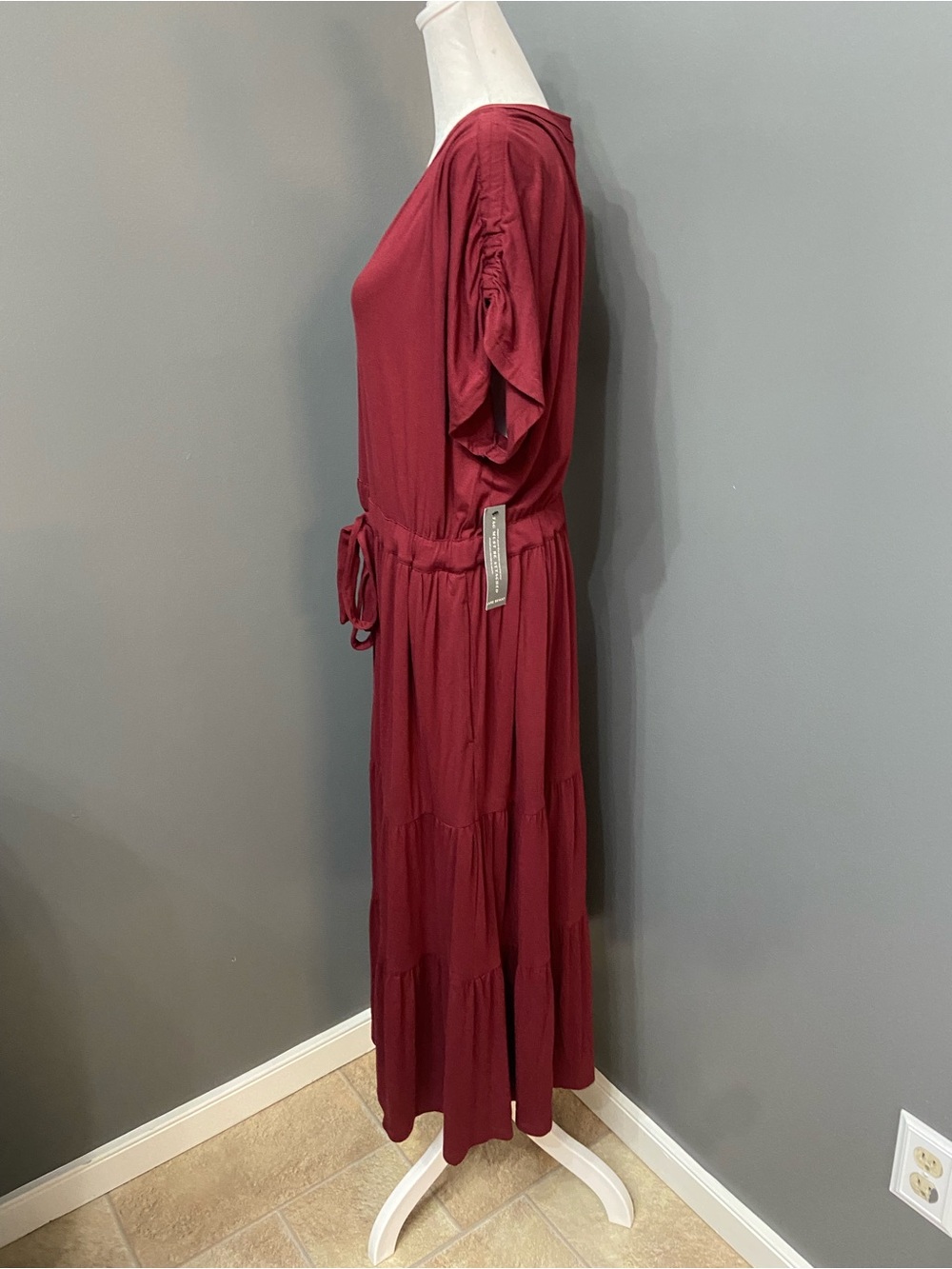 NWT Lane Bryant Plus Size 18/20 Burgundy Tiered MIDI Dress W/Tie Waist & Pockets - Picture 7 of 17